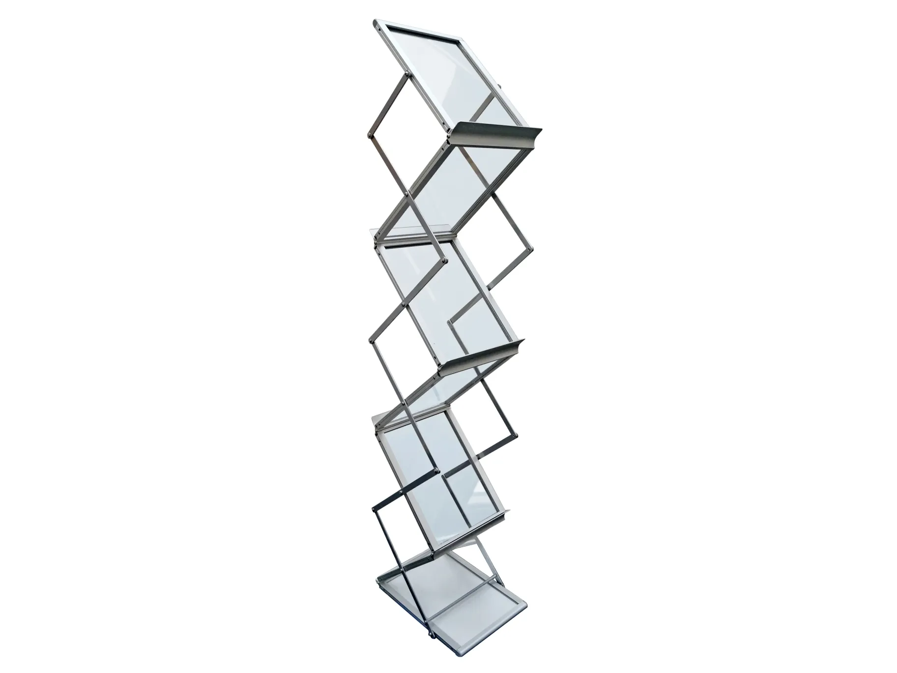 Brochurestativ TWIN Light Z-Shape A4 gulvmodel med 6 fag sølv