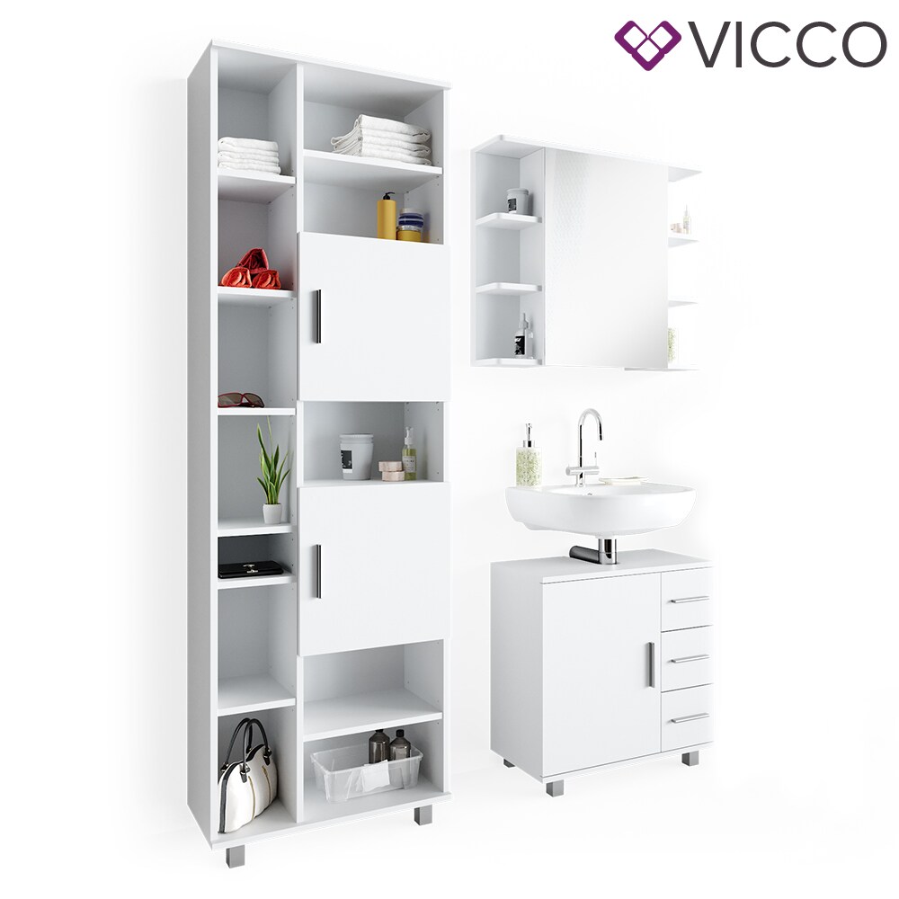 VICCO Badmöbel Set ILIAS Weiß Bad Spiegel Kommode Unterschrank Badschrank