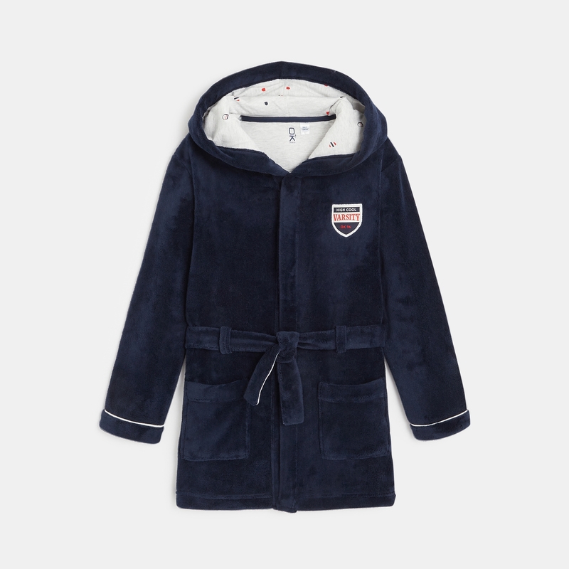 Peignoir à capuche en polaire bleu garçon