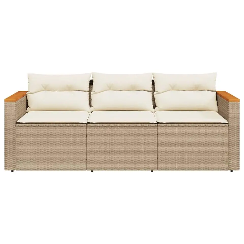 vidaXL - Tuinbank 3-zits - Beige - Poly rattan - Met kussens