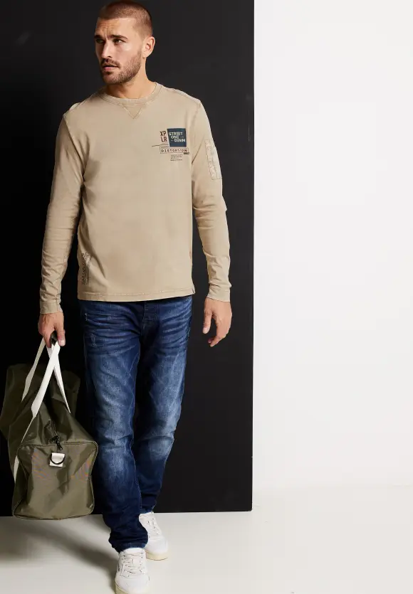 Langarmshirt in Washed-Optik - oat beige
