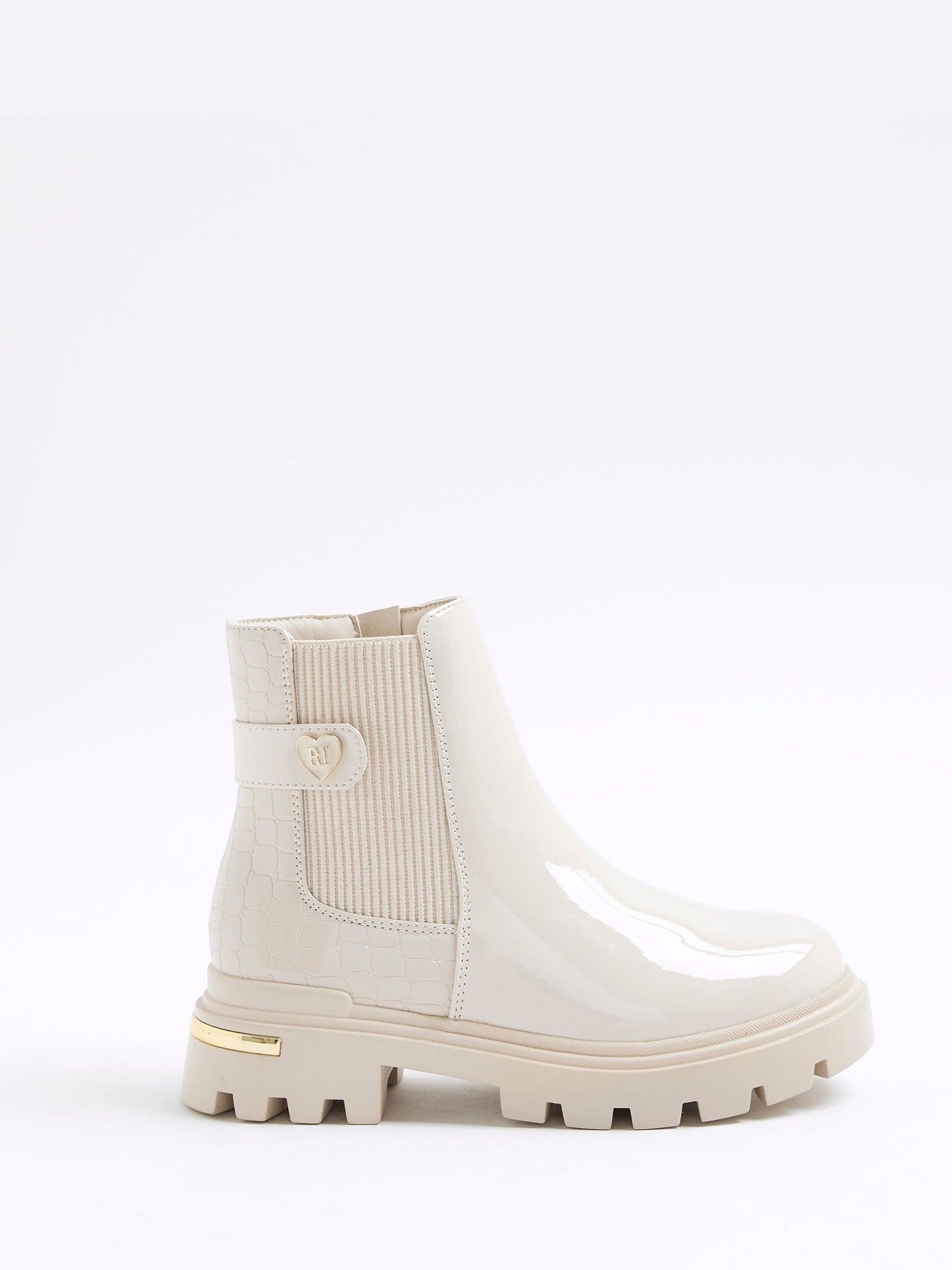 River Island Girls Patent Heart Strap Chelsea Boots