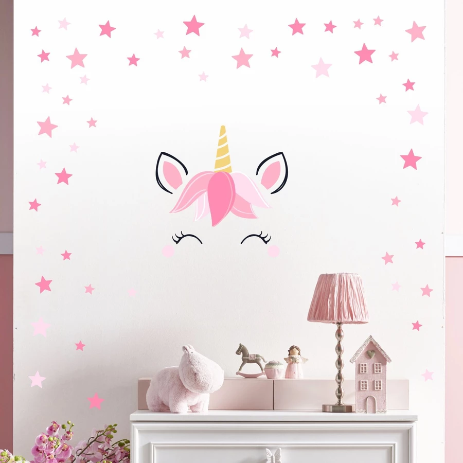 Nikima Wandtattoo 144 Einhorn Sleepy Eyes Sterne rosa pink in 6 vers. Größen rosa