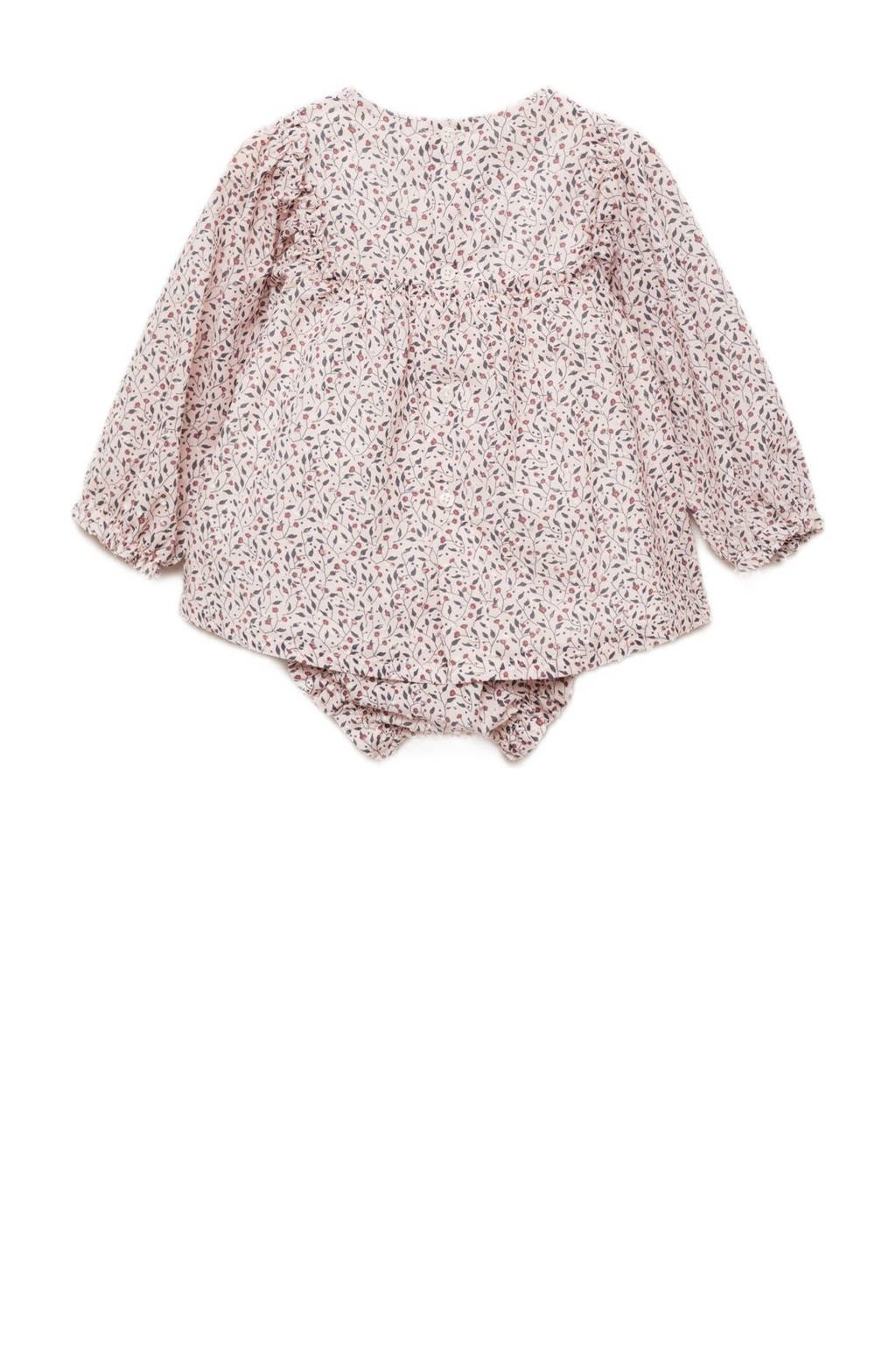 Mango Kids newborn baby jurk met bloomer roze/antraciet