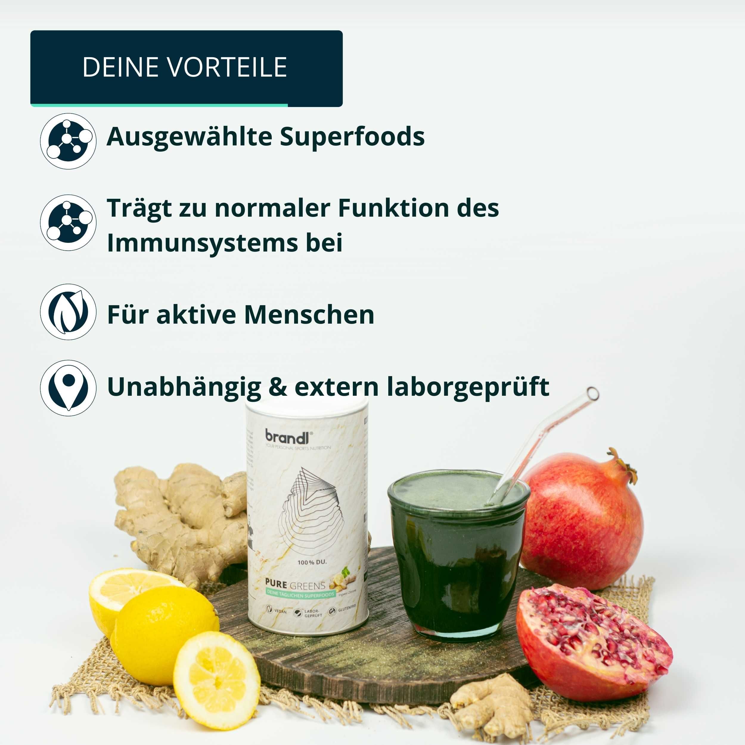 brandl® Superfood Greens Pulver mit Ashwagandha, Spirulina-Pulver, Ingwer, Brokkolisprossen uvm.