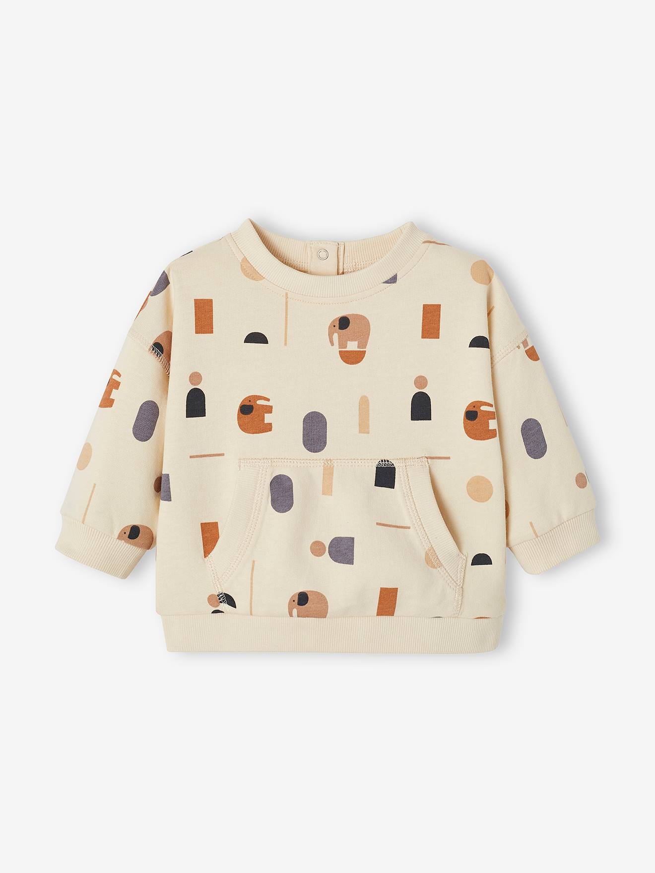 Moletom infantil em fleece bege claro com estampa.