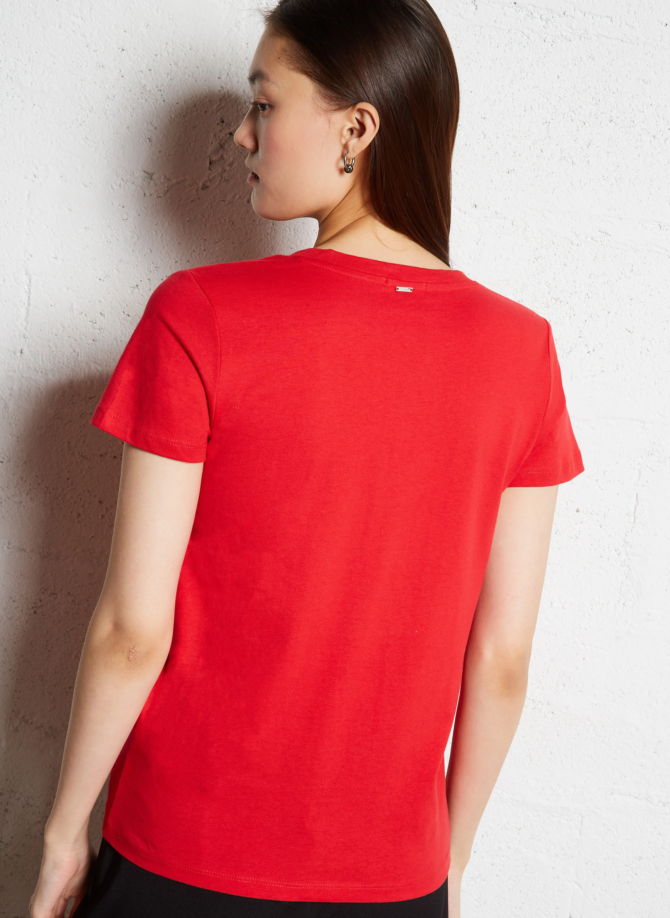 Tee-shirt droit col V en coton | Rouge