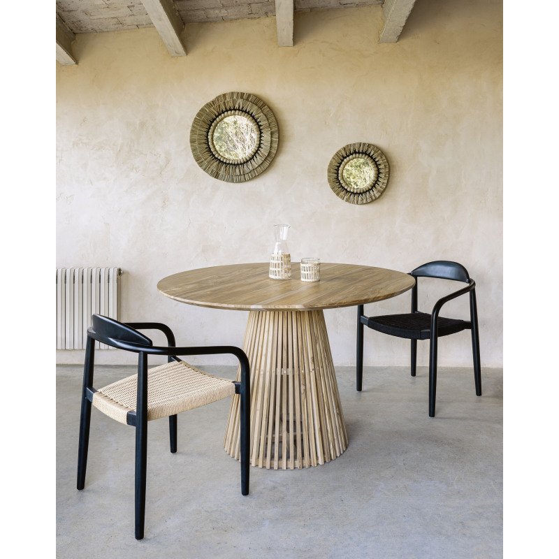 Miroir rond Akila fibres naturelles vert et corde coton noir  Ø 40 cm