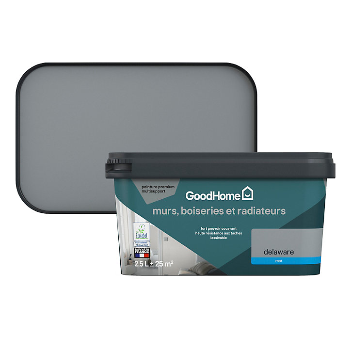Peinture intérieure couleur murs, boiseries et radiateurs GoodHome mat delaware gris 2.5L