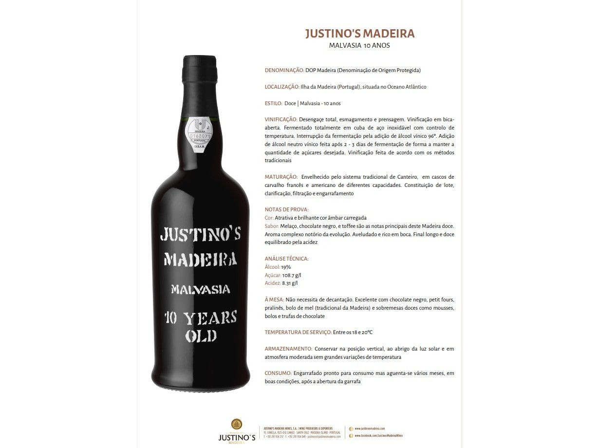 VINHO MADEIRA JUSTINO'S MALVASIA 10 ANOS 0.75L