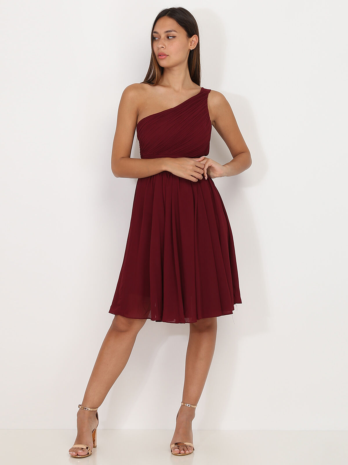 Robe asymétrique drapée- Bordeaux