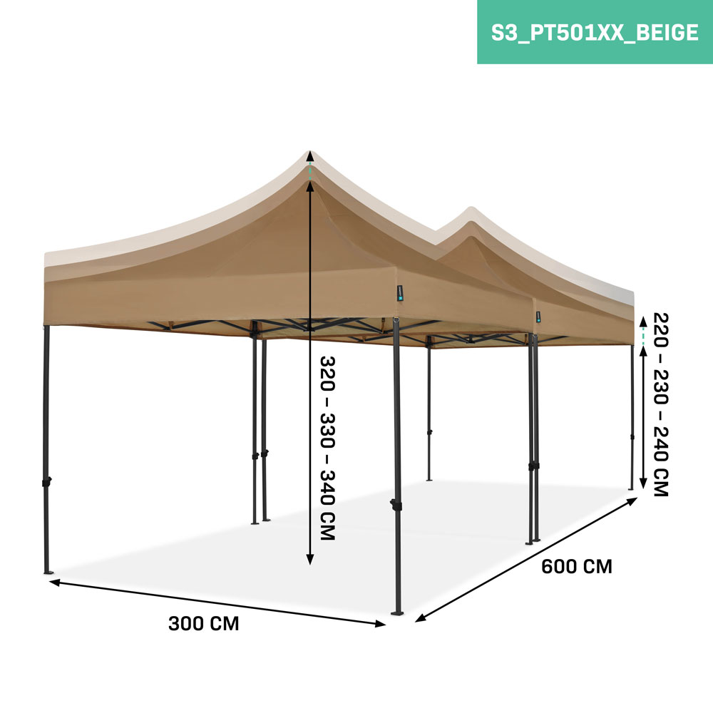 VONROC Premium 6x3 easy-Up partytent met koppelset - beige