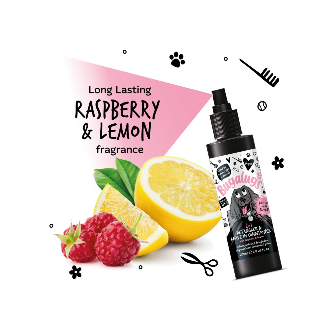Bugalugs Fellentwirrungsspray 2 in 1 Himbeere & Zitrone 200 ml