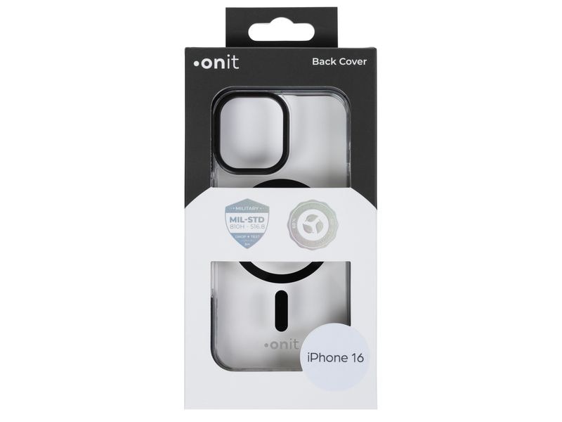 onit Back Cover Armorix iPhone 16 Schwarz transparent MagSafe-kompatible Schutzhülle, fallgeprüft nach MIL-STD-810H