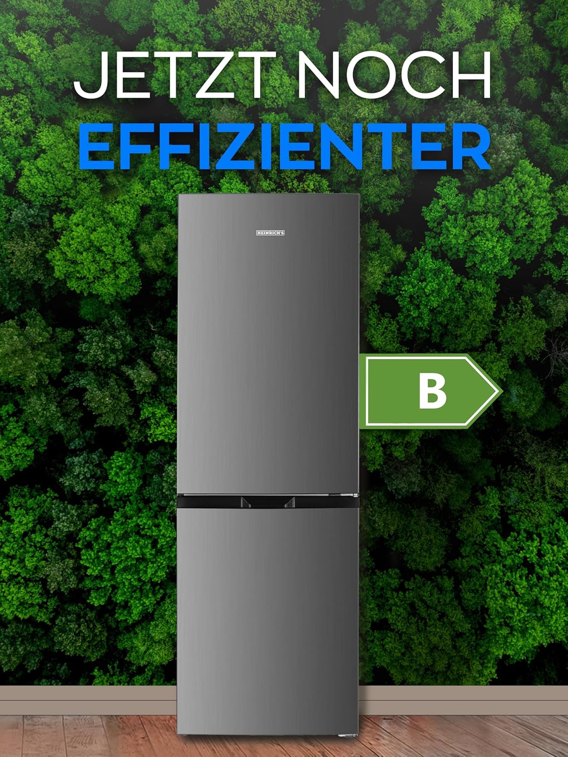Heinrich´s Kühlgefrierkombination 323L, Kühlvolumen 219L, Gefriervolumen104L, LED Beleuchtung, Türanschlag wechselbar, leise 39 dB, große Tiefkühlboxen, 7 Temperaturstufen, Inox, effizient
