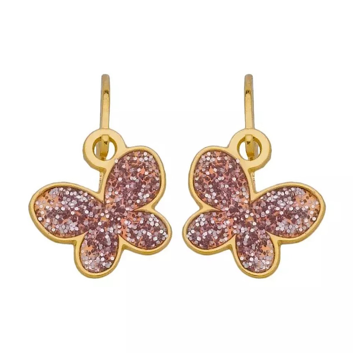 Boucles d'oreilles brisures papillons roses or 375