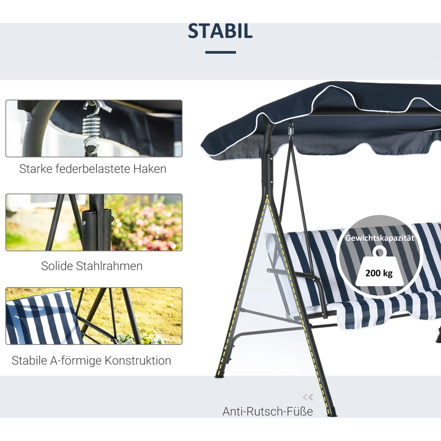 Outsunny Hollywoodschaukel als 3-Sitzer blau, weiß