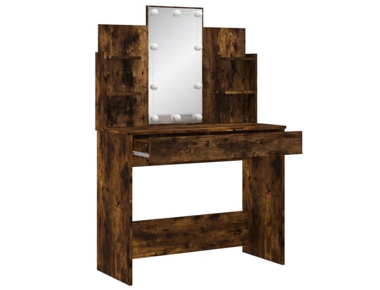 VIDAXL - Coiffeuse avec lumières led chêne fumé 96x40x142 cm