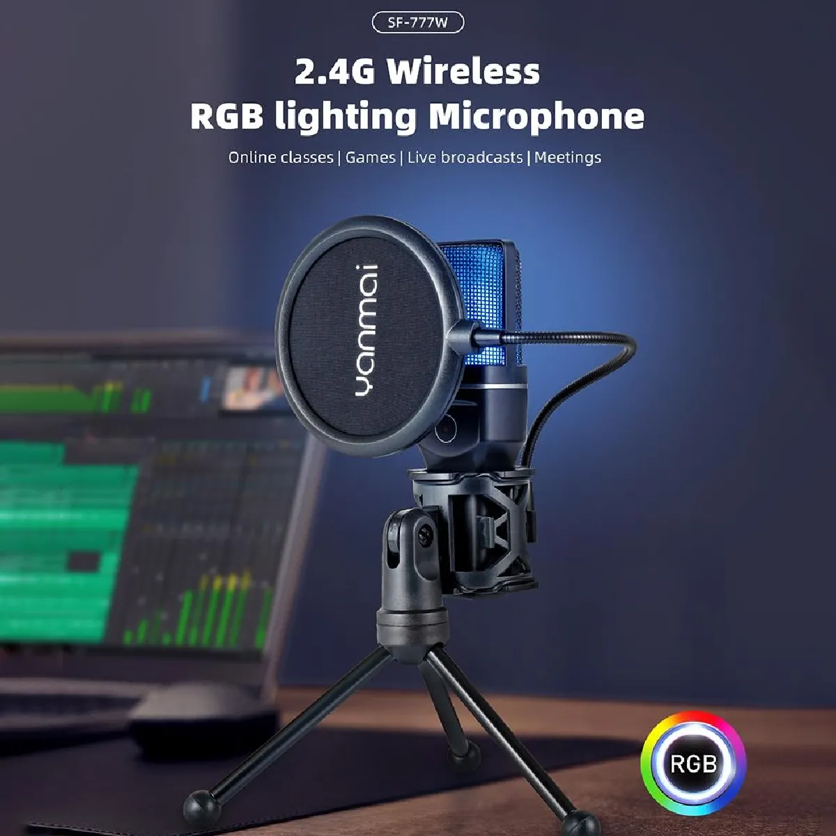 Yonis Microphone Sans Fil RGB