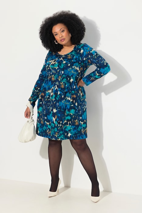 Jerseykleid, A-Linie, Rundhals, Langarm