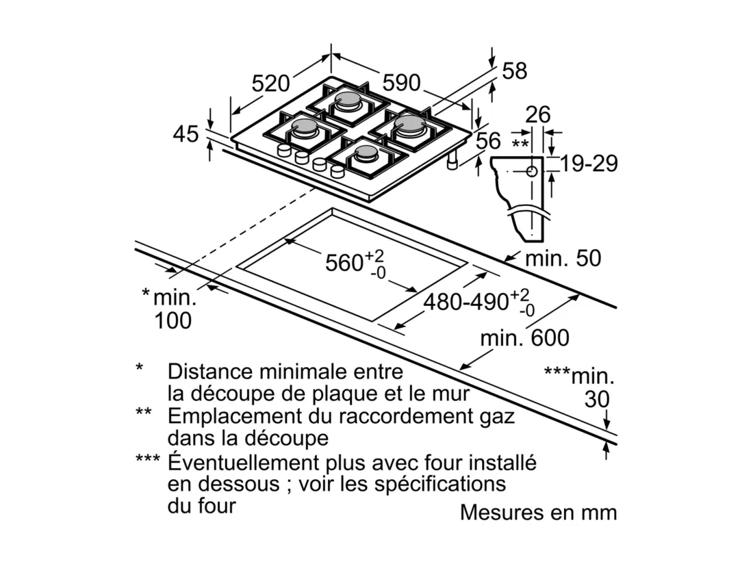 Plaque gaz NEFF 7500W 59cm, T 26 CS 49 S 0