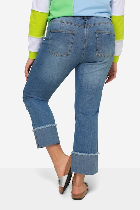 Jeans, weites Bein, Patches, 5-Pocket, Umschlagsaum