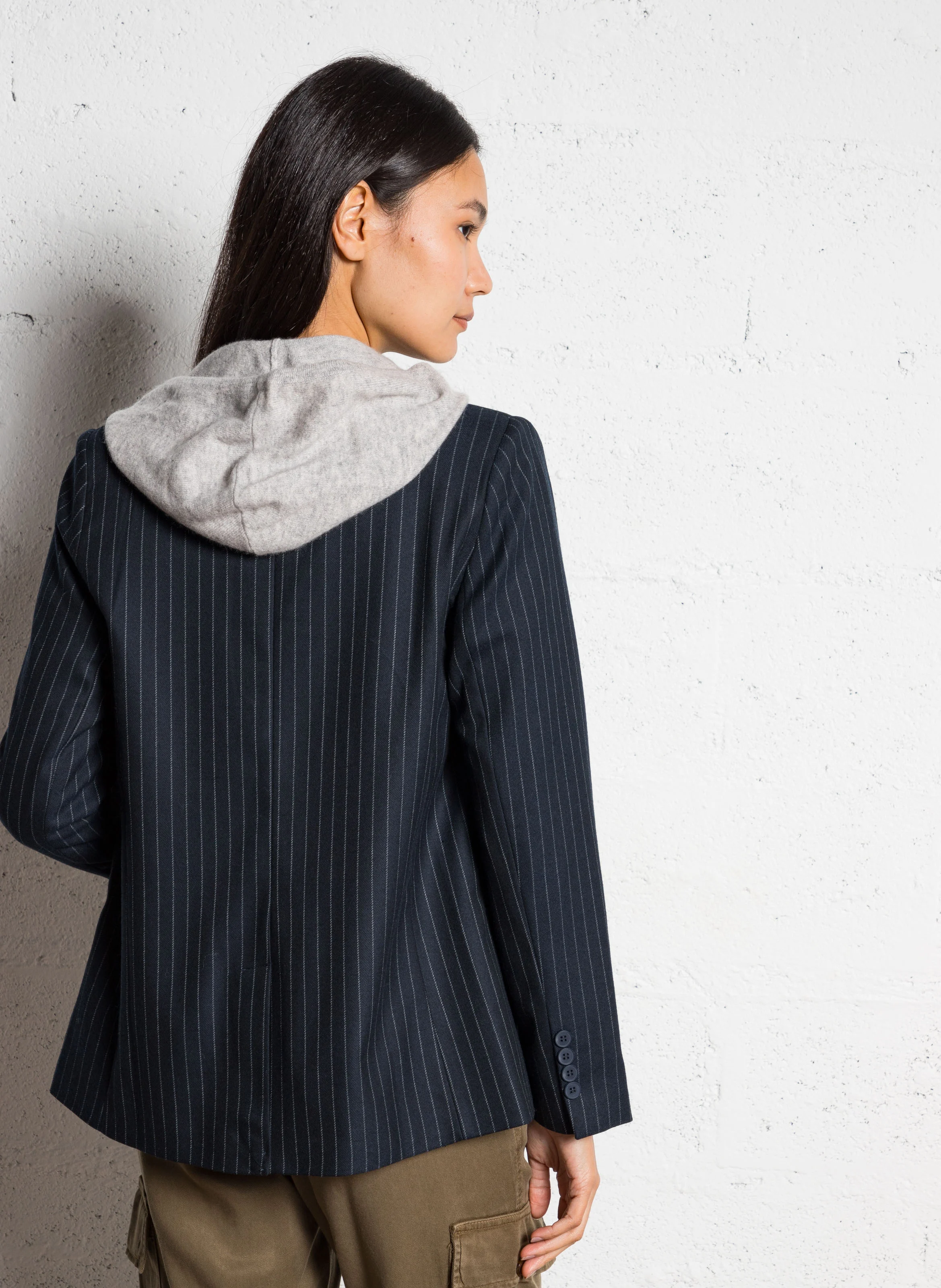 VERMONT - Veste col tailleur droite rayée | Bleu
