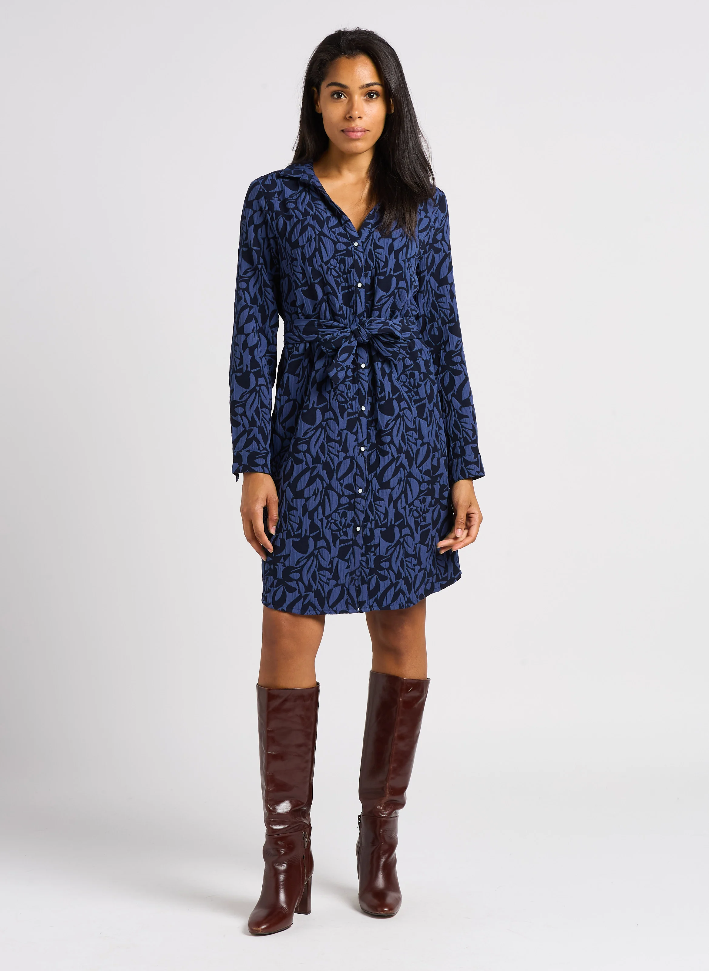 REALLY - Robe courte droite à col classique | Bleu