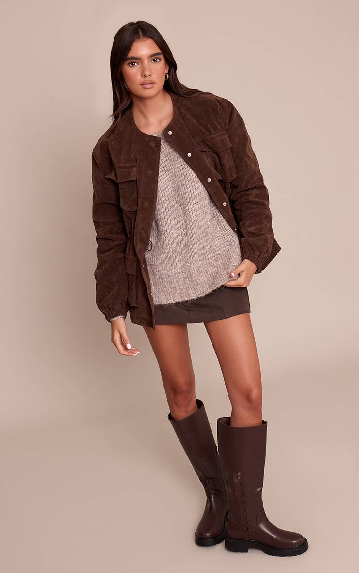 Taupe Synthétiquell Oversize À Détails Côtelés