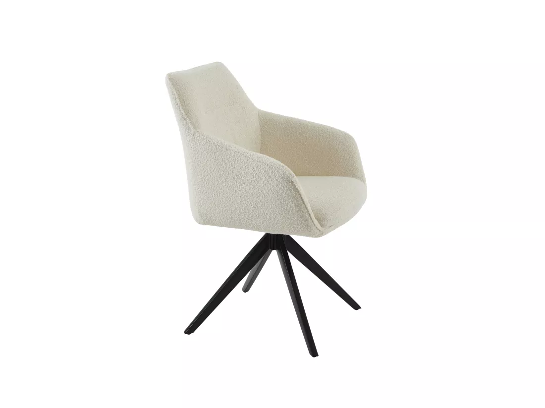 Lot de 2 chaises pivotantes avec accoudoirs - Tissu bouclette et métal noir - Blanc - MUSE de Maison Céphy