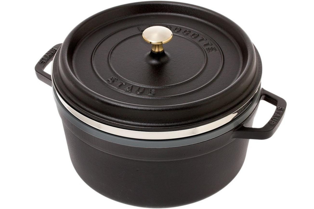 Staub braadpan - cocotte 26cm, 5,2L, zwart met stoominzet