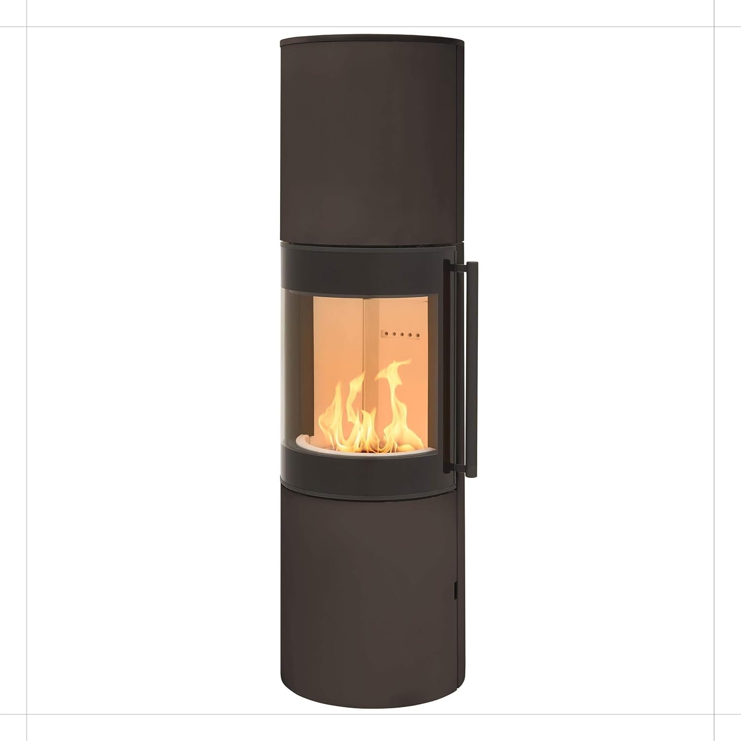 H&M Germany MONO 3.0 XL runder Kamin-Ofen in Stahl Braun moderne 160° Sichtscheibe Reeling-Griff Holz-Fach mit separater Tür 7kw 164cm Höhe innovatives Design