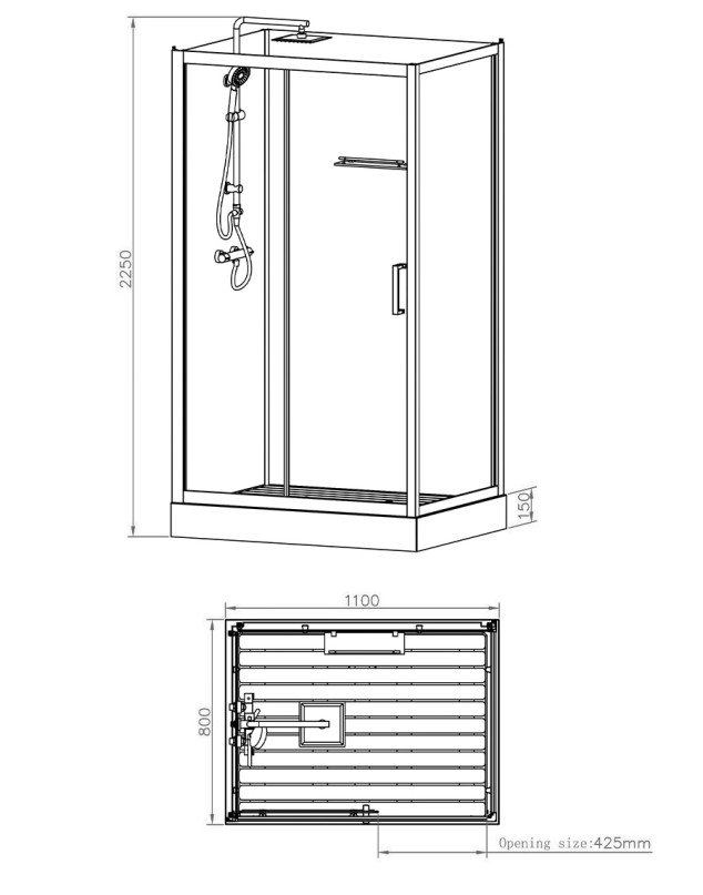 Sanigoods Bowie complete douchecabine rookglas met schuifdeur 120x90cm zwart mat