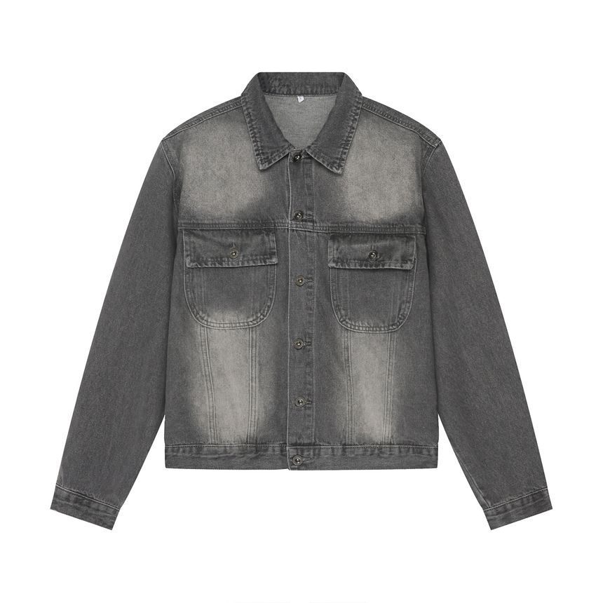 FAERIS - Gewassen denim jack met kraag en knopen / Mid rise flared jeans