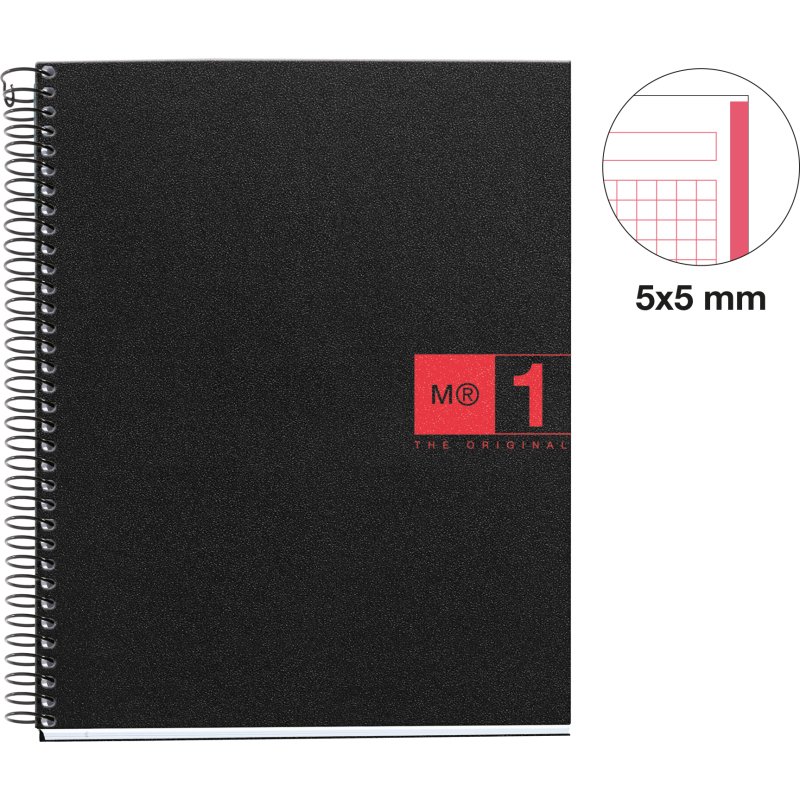 Notebook The Original, Couverture souple, A5, quadrillage 5x5 mm, 80 feuilles de 1 couleur, Miquelrius, Rouge.