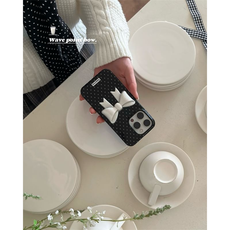 Fonekase - Gestippeld telefoonhoesje met strik en zelfklevende decoratie - Apple iPhone 16 Pro Max / 16 Pro / 16 Plus / 16 / 15 Pro Max / 15 Pro / 15 Plus / 15 / 14 Pro Max / 14 Pro / 14 Plus / 14 / SE / 13 Pro Max / 13 Pro / 13