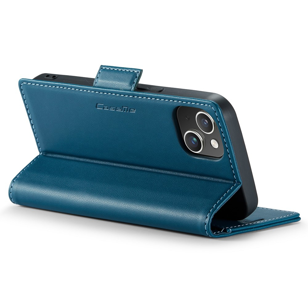 iPhone 15 Leder Tasche Flip Wallet Etui mit Kartenfächern Litchi Look (RFID Schutz) - Blaugrün