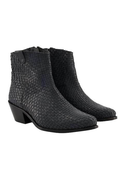 Leder-Cowboystiefeletten, Flechtoptik, Weite H