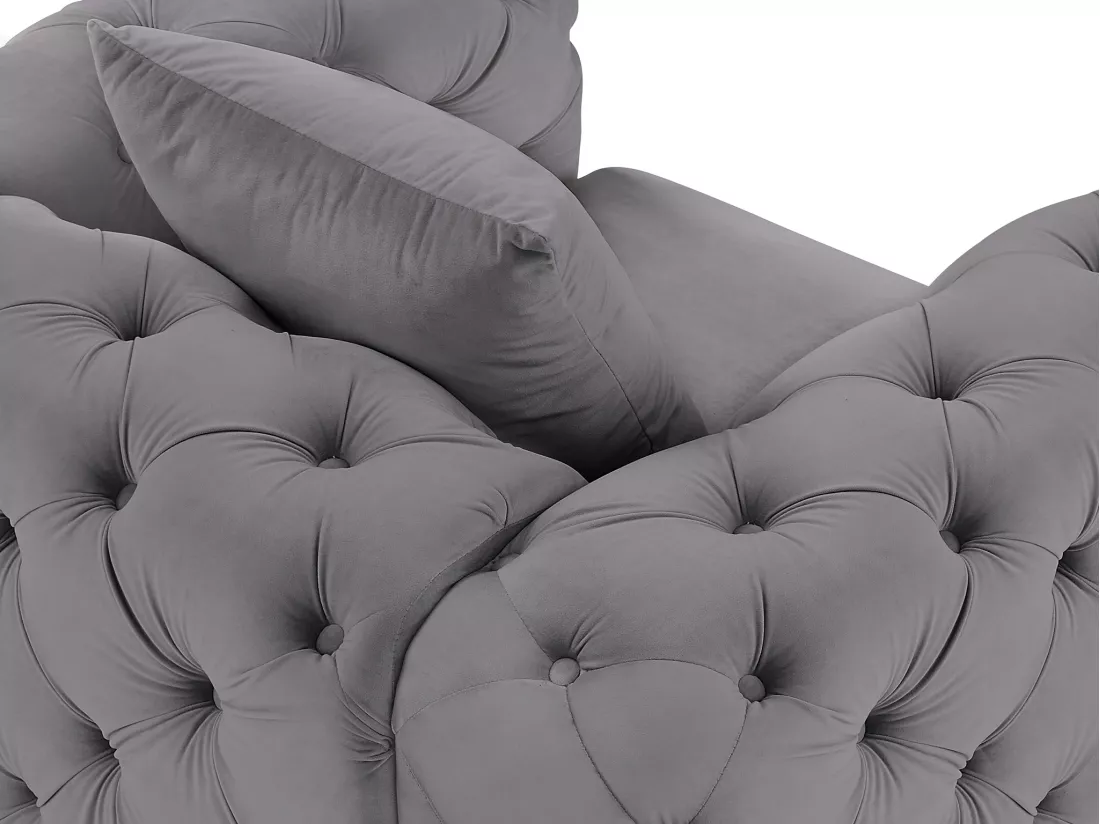 Canapé 3 places, fauteuil et pouf chesterfield en velours anthracite EDWINA