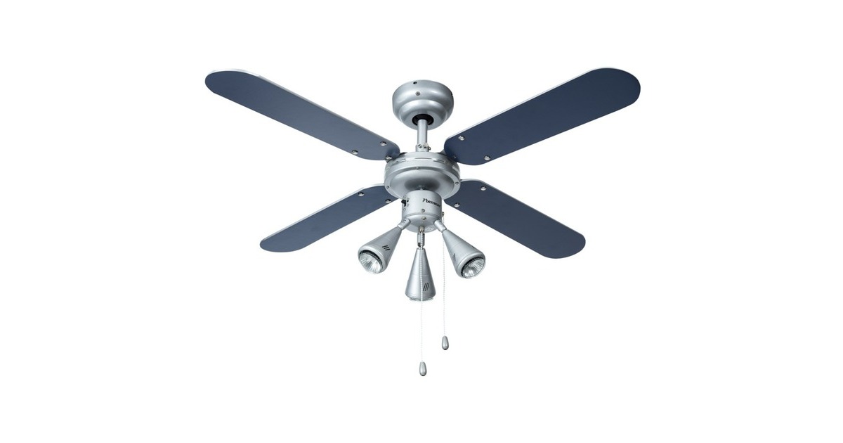 BestronDLHB42S Plafondventilator met verlichting  (Zilver/donkerblauw, Ø 102 cm | met zomer-/winterfunctie | 3x GU10 ledlampjes)