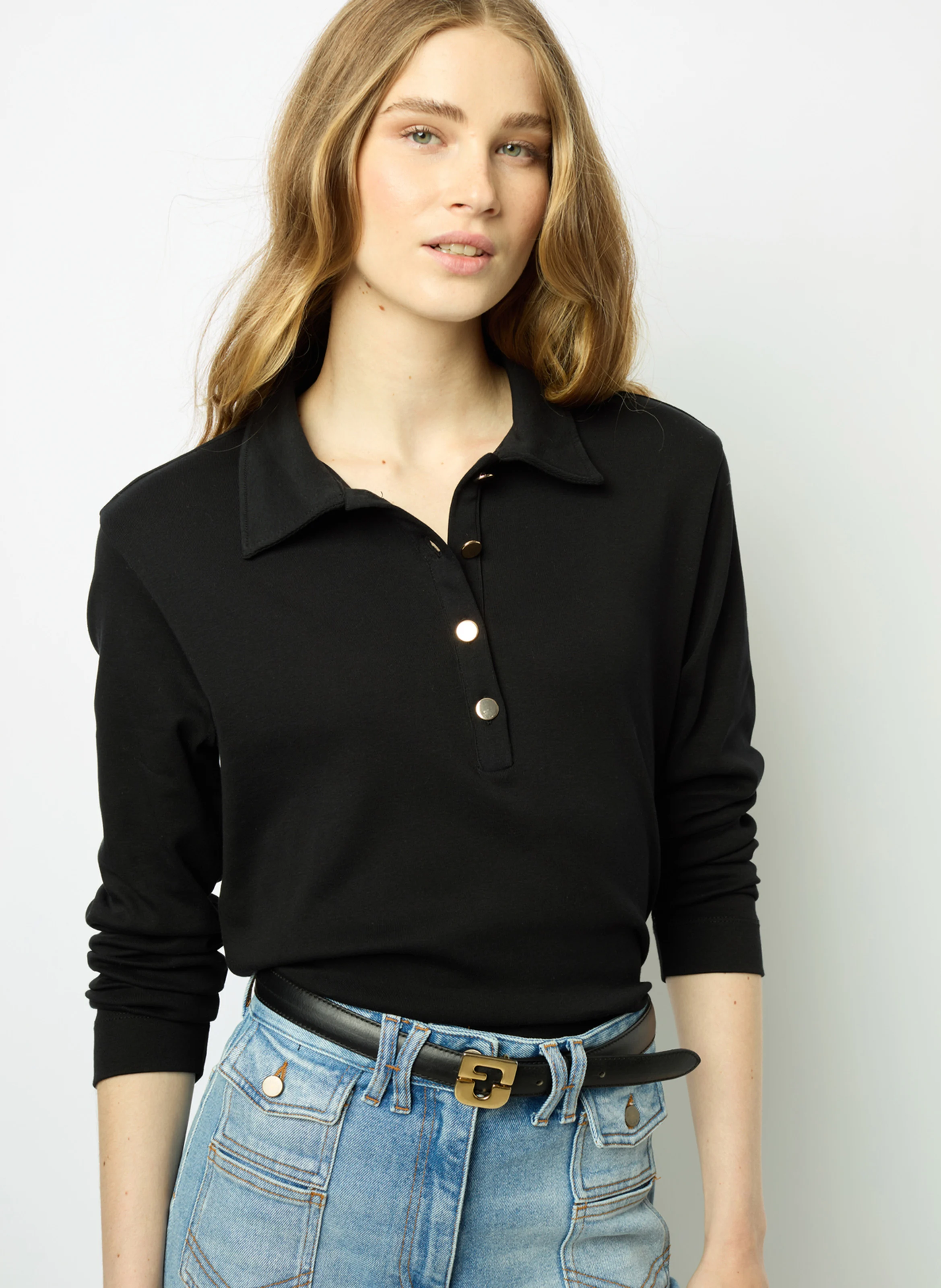 ALFREDINE - Polo manches longues en coton | Noir