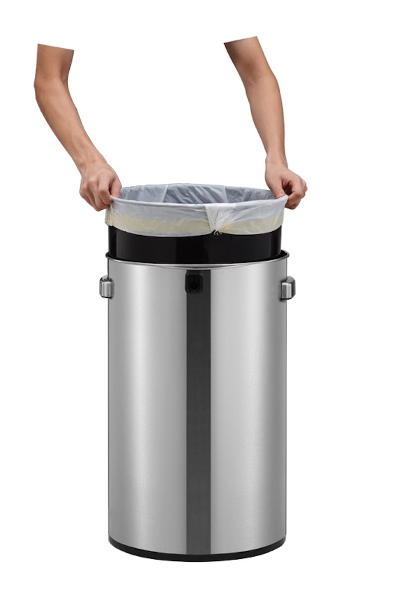 PROREGAL Stijlvolle open afvalbak van geborsteld roestvrij staal 60 liter HxØ 68,5 x 40,5 cm Zilver