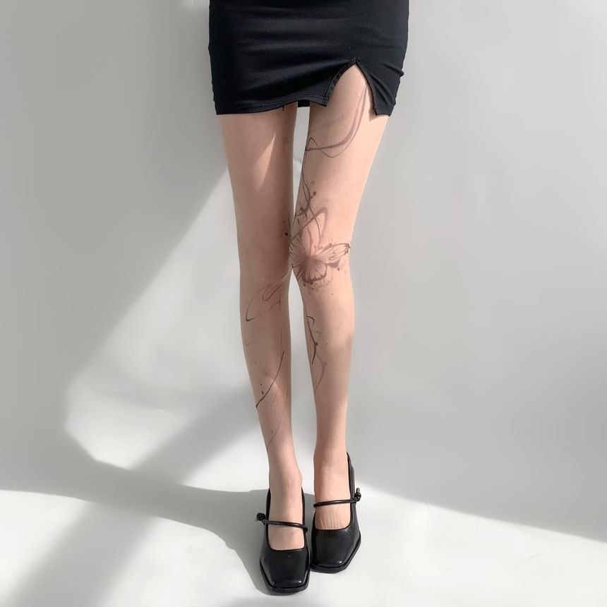 Desperim - Vlinderprint doorschijnende panty's
