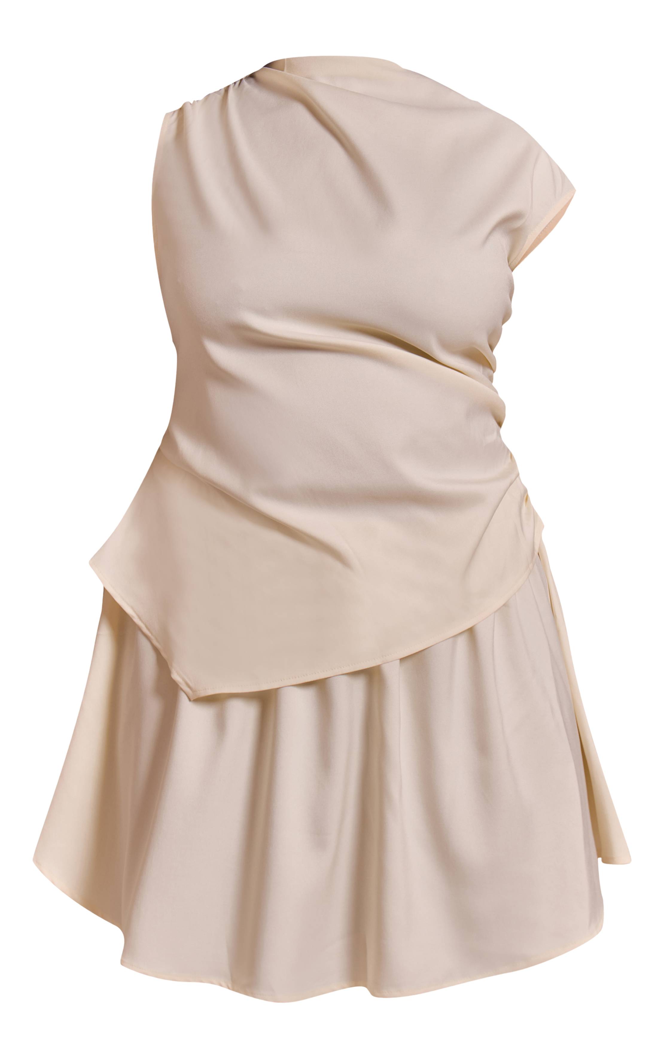 Crème Robe Droite Grande Taille En Tissu Tissé Avec Encolure Bateau Et Détails Froncés