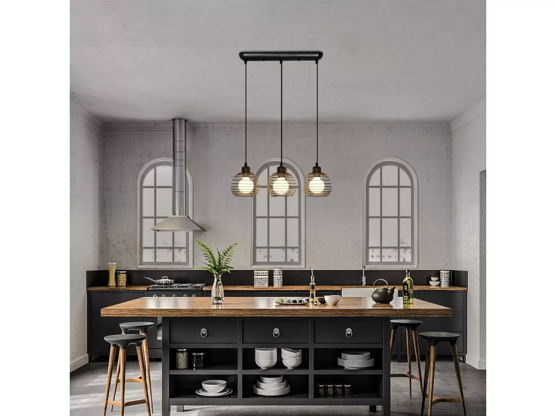NETTLIFE Suspension de table Vintage noir Lampe de table E27 Lampe de salle à manger Rétro cuisine industrielle