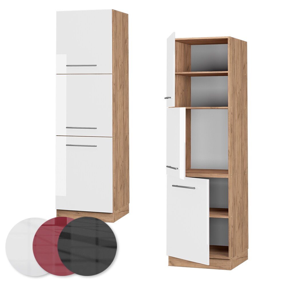 Vicco Herdumbauschrank Küchenschrank Küchenmöbel Fame-Line Eiche Weiß 60 cm modern Hochglanz Küche Einbauküche Blende Herdschrank Hochschrank Küchenzeile Drehtür Einlegeboden