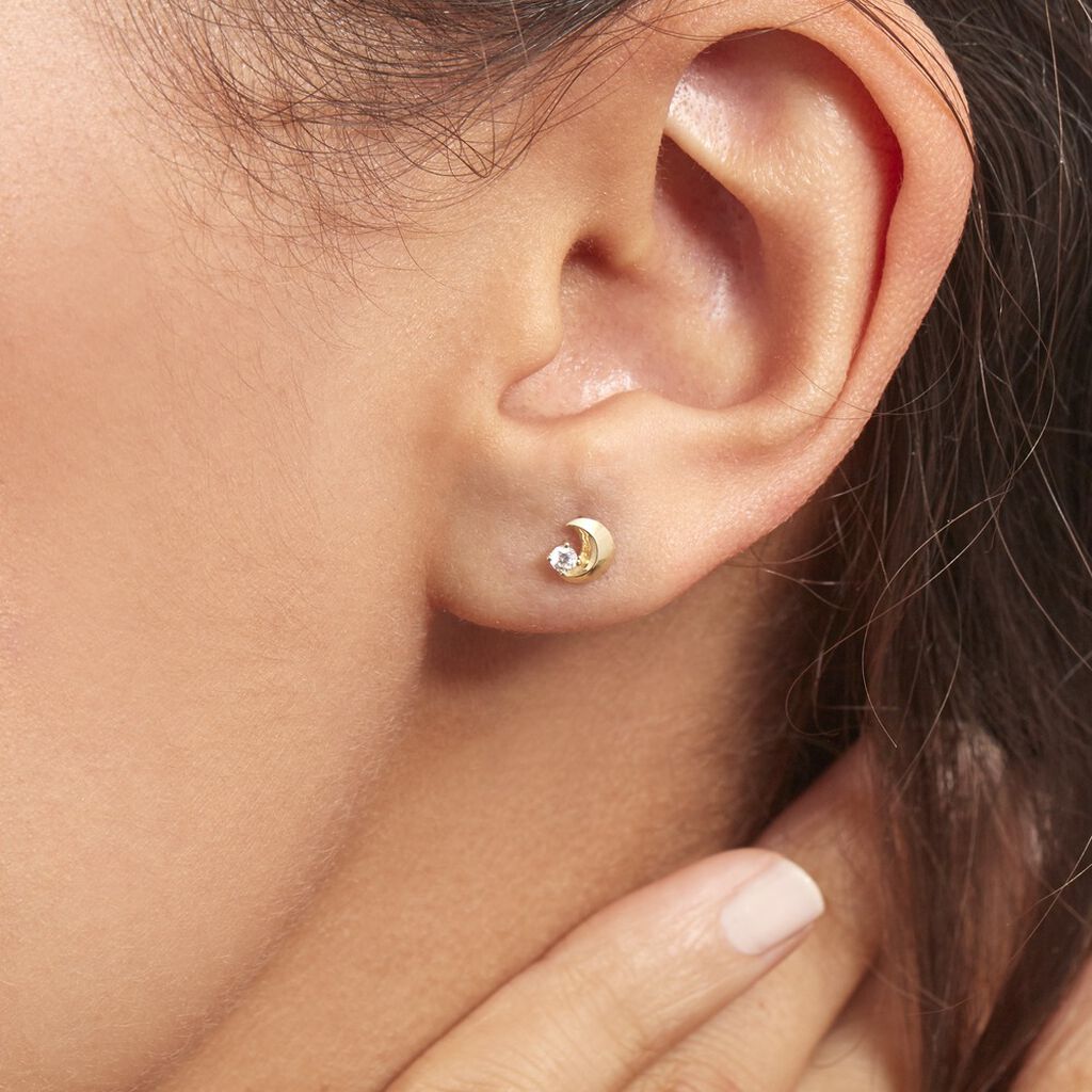 Boucles D'oreilles Puces Francoise-marie Lune Or Jaune Oxyde