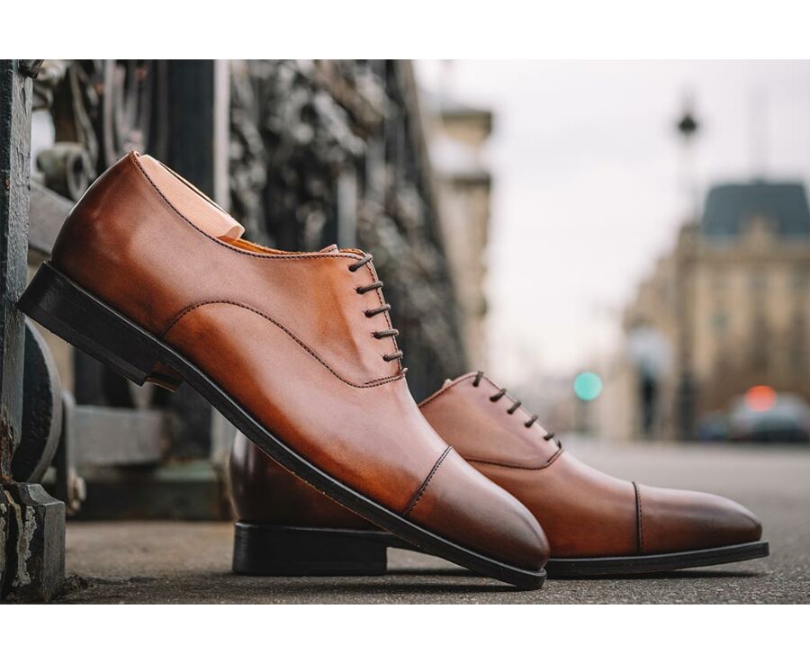 Richelieu homme Cognac Patiné semelle cuir - WINFORD