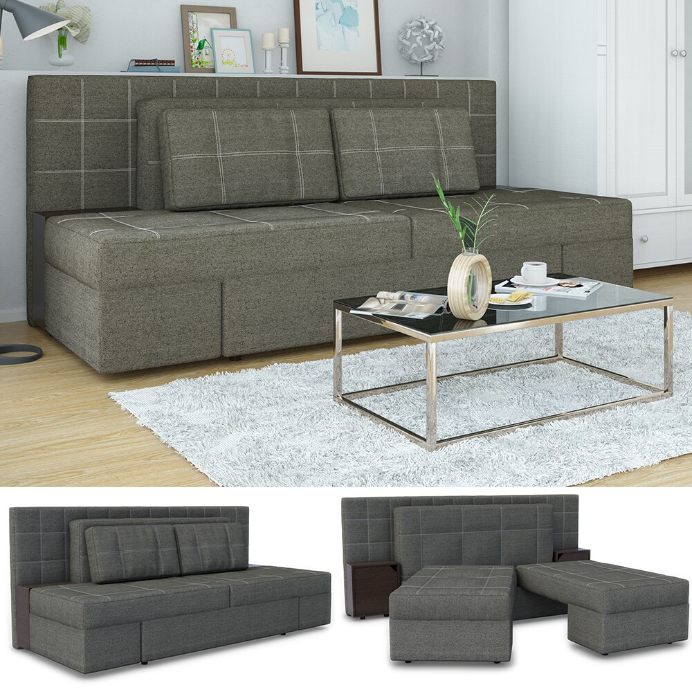 VICCO Schlafsofa mit Bettfunktion 235 x 105 cm Grau Dreisitzer Couch Taschenfederkern Schlafcouch