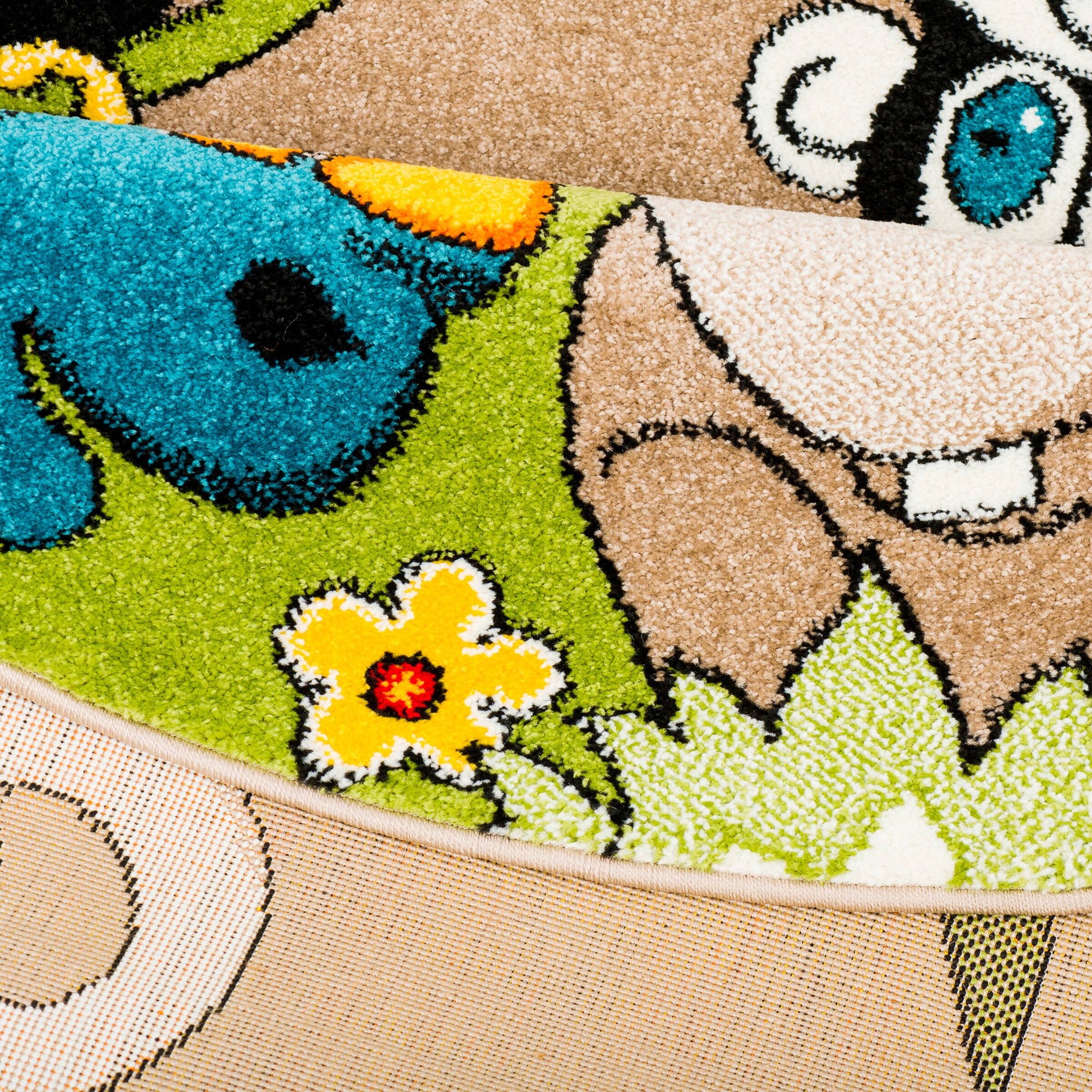 Pergamon Kinder Teppich Faro Safari Bunt Tiere Rund Bunt - 120x120 cm